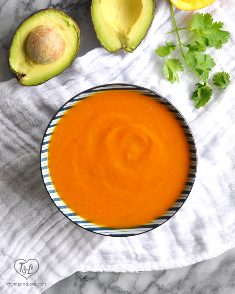 Sweet Potato, Squash and Carrot Soup makes for a healthy, nutritious lunch that's naturally vegan + glutenfree! #vegan #soup 