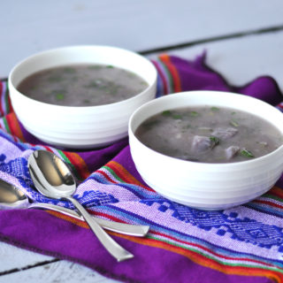 Light + Healthy Purple Potato Soup. Purple potatoes are filled with antioxidants making this an extra healthy soup! #vegan #soup #potatoes