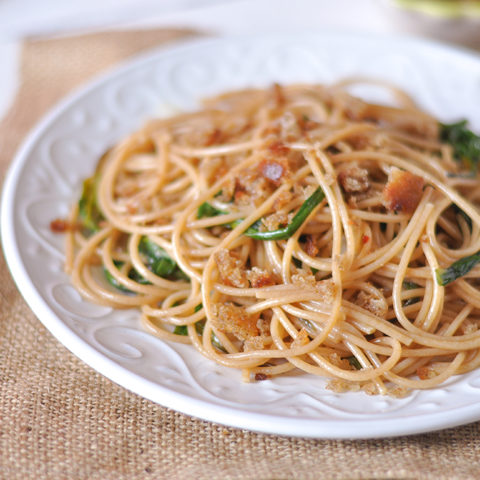 Celebrate Spring with this simple + satisfying Ramp Spaghetti. #pasta #vegan #ramps #spring