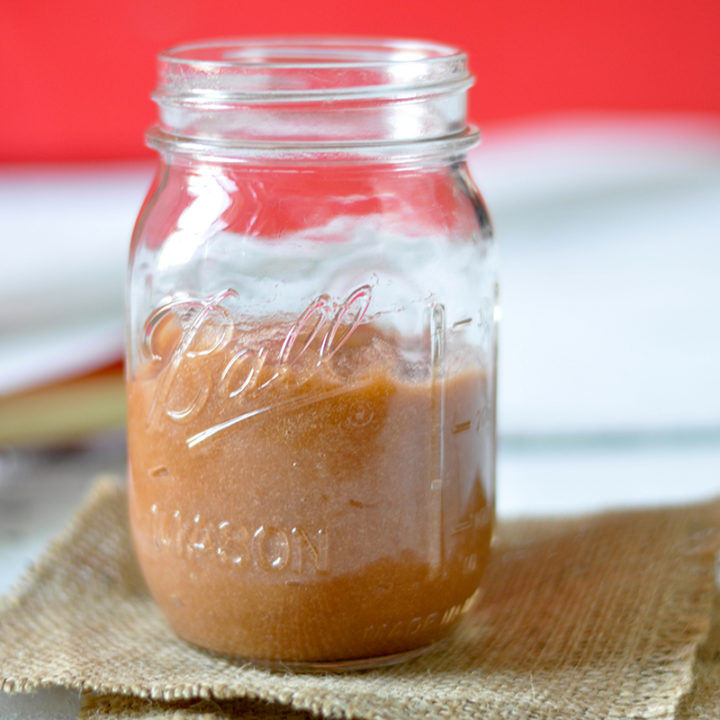 Homemade Rhubarb Butter sweetened with pure maple syrup. Perfect on toast or stirred into oatmeal! #rhubarb #spring #maplesyrup