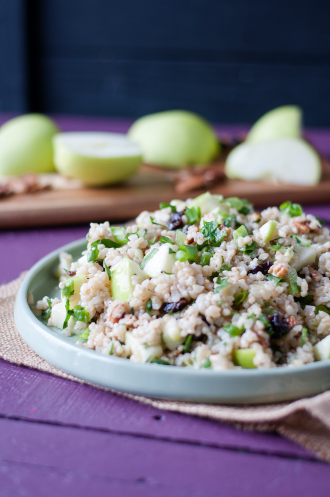 Brown Rice Salad with Apples and Pecans. A light lemon dressing makes this salad light and bursting with flavor! Perfect for a filling and healthy lunch. 