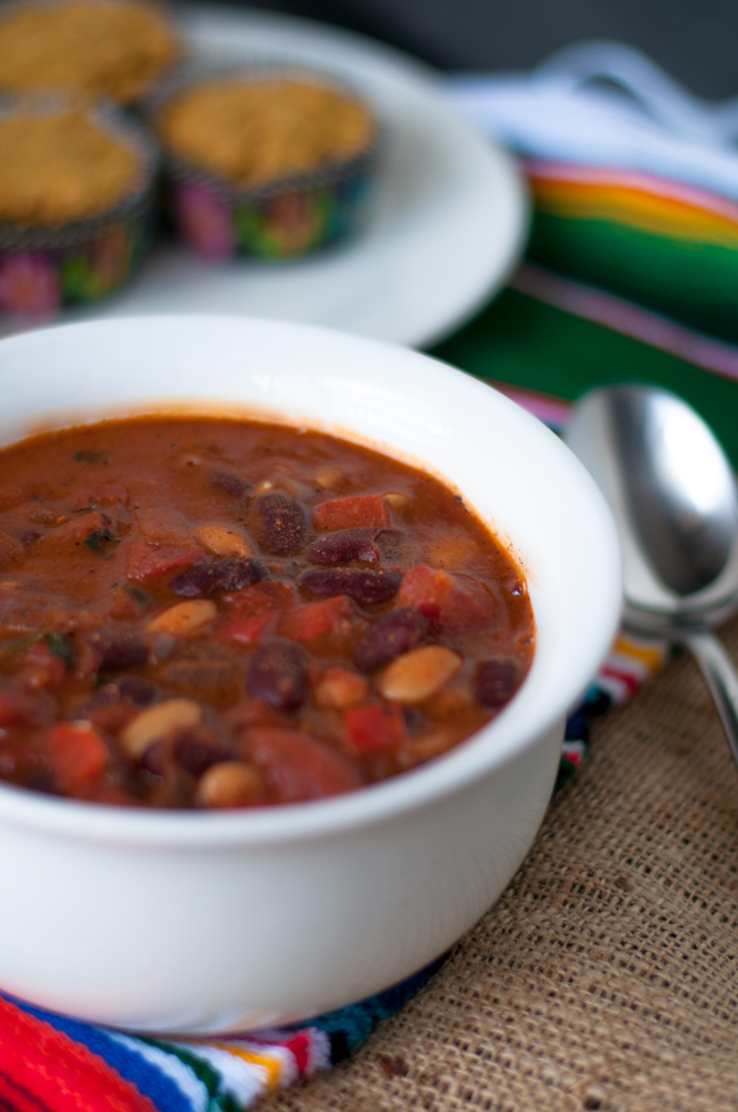 Vegan Bean Chili made with pantry staples. Perfect for fall! #vegan #glutenfree 