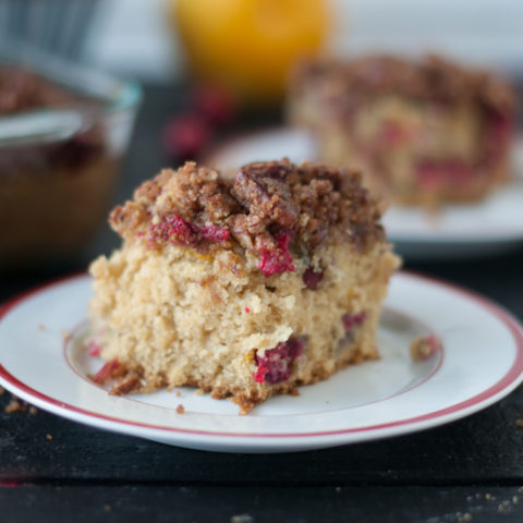 This Vegan Cranberry Coffee Cake is perfect for holiday baking and entertaining. It's easy to make and bursting with fall flavor! #vegan #thanksgiving