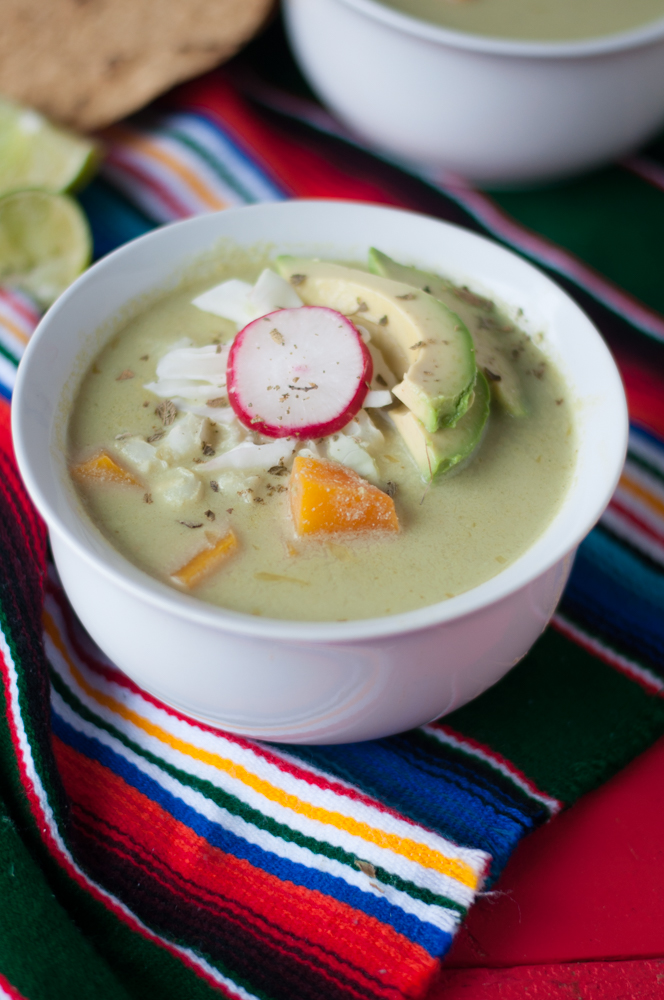 Pozole is a traditional Mexican soup that is served on special occasions and holidays. In this meatless version, butternut squash makes a hearty and satisfying soup. #vegan #mexican 