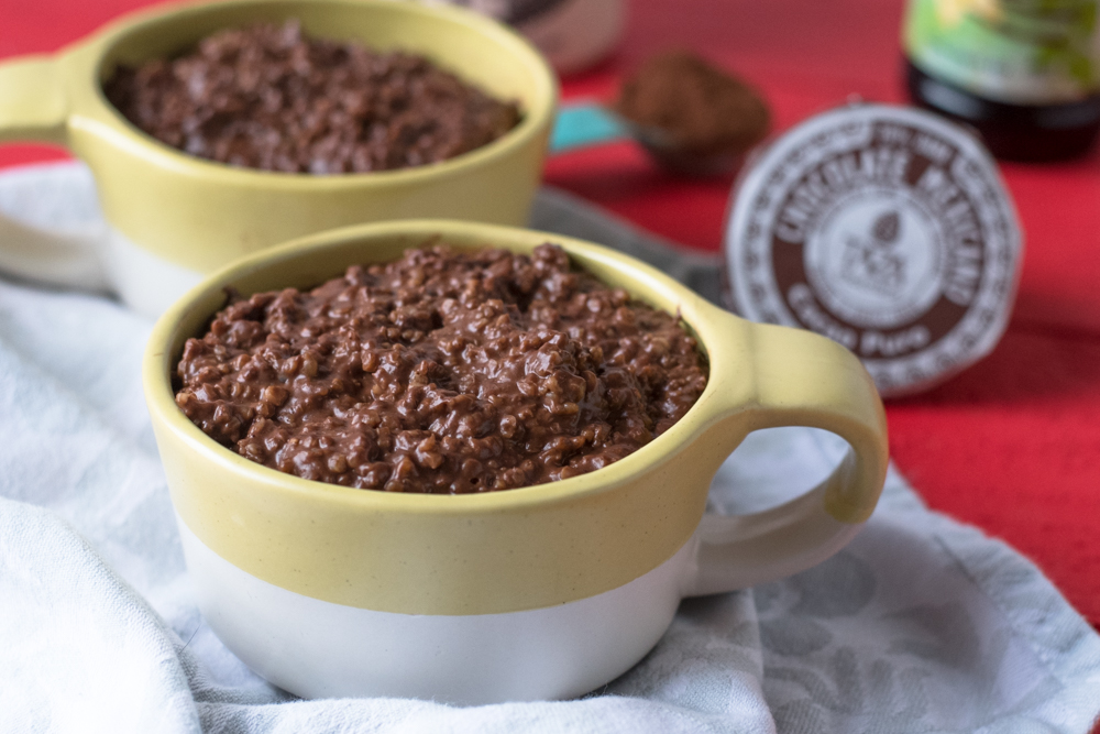 Rich, chocolatey oatmeal made with two types of chocolate. This oatmeal also reheats beautifully. Make a batch on the weekend and enjoy throughout the week! #breakfast 