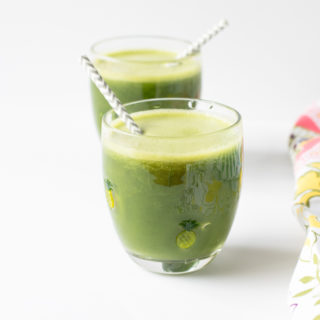 This Spring Green Smoothie is bright, refreshing and delicious. The base of the smoothie is pineapple and baby spinach. A few extras are added to extra nutrition! #smoothie