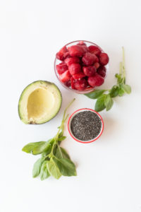 This Strawberry Lemon Basil Smoothie is perfect anytime of day. It's creamy from the ripe avocado and the lemon basil adds a floral herb note that is just divine.