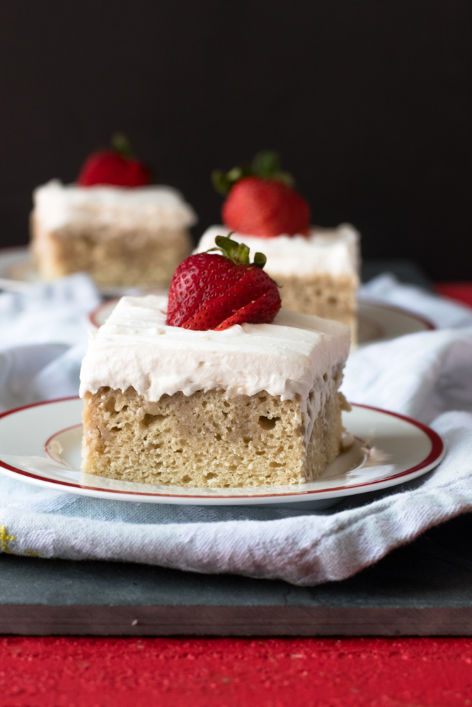 Tres Leches Cake is a traditional cake made with three milks. It's popular in Latin America. In this Vegan version we use coconut, soy and almond milk for the three milks.