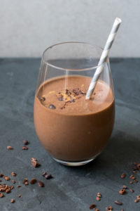 This thick and creamy Cacao Banana Peanut Butter Smoothie is made with nutrient dense cacao nibs and cacao powder. Perfect for breakfast or anytime of day!