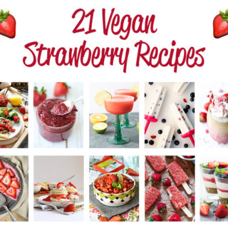 Strawberry season is finally here! To celebrate the season, I have complied an amazing vegan strawberry recipe round-up! From drinks to desserts, you are going to love these strawberry recipes! Take advantage of strawberry season with these Vegan Strawberry Recipes.