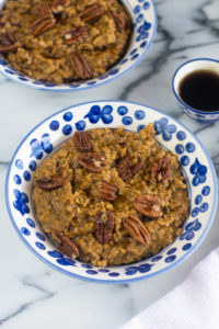 This Slow Cooker Pumpkin Oatmeal is packed with fall flavor! Of course there is pumpkin, but lots of warm, fall spices like cinnamon  and pumpkin pie spice. This oatmeal is warm, cozy and perfect for enjoying on a cool fall morning. 