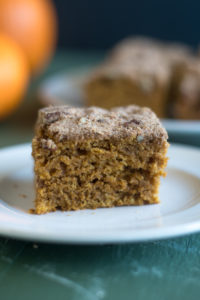 This Vegan Pumpkin Cake topped with a pecan streusel is perfect for fall and the upcoming holidays.