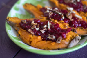Cranberry Stuffed Sweet Potatoes combine two holiday side dishes in one!  #vegan #thanksgiving #glutenfree