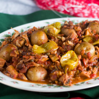 Vegan Mexican Bacalao is inspired by the traditional Bacalao served during Christmas. This vegan version using jackfruit instead of dried salted cod. #vegan #christmas