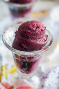 A refreshing sorbet for summer! This Red Wine Hibiscus Sangria Sorbet combines all the flavors of sangria into a dessert! #wine #sangria #vegan #summer #dessert