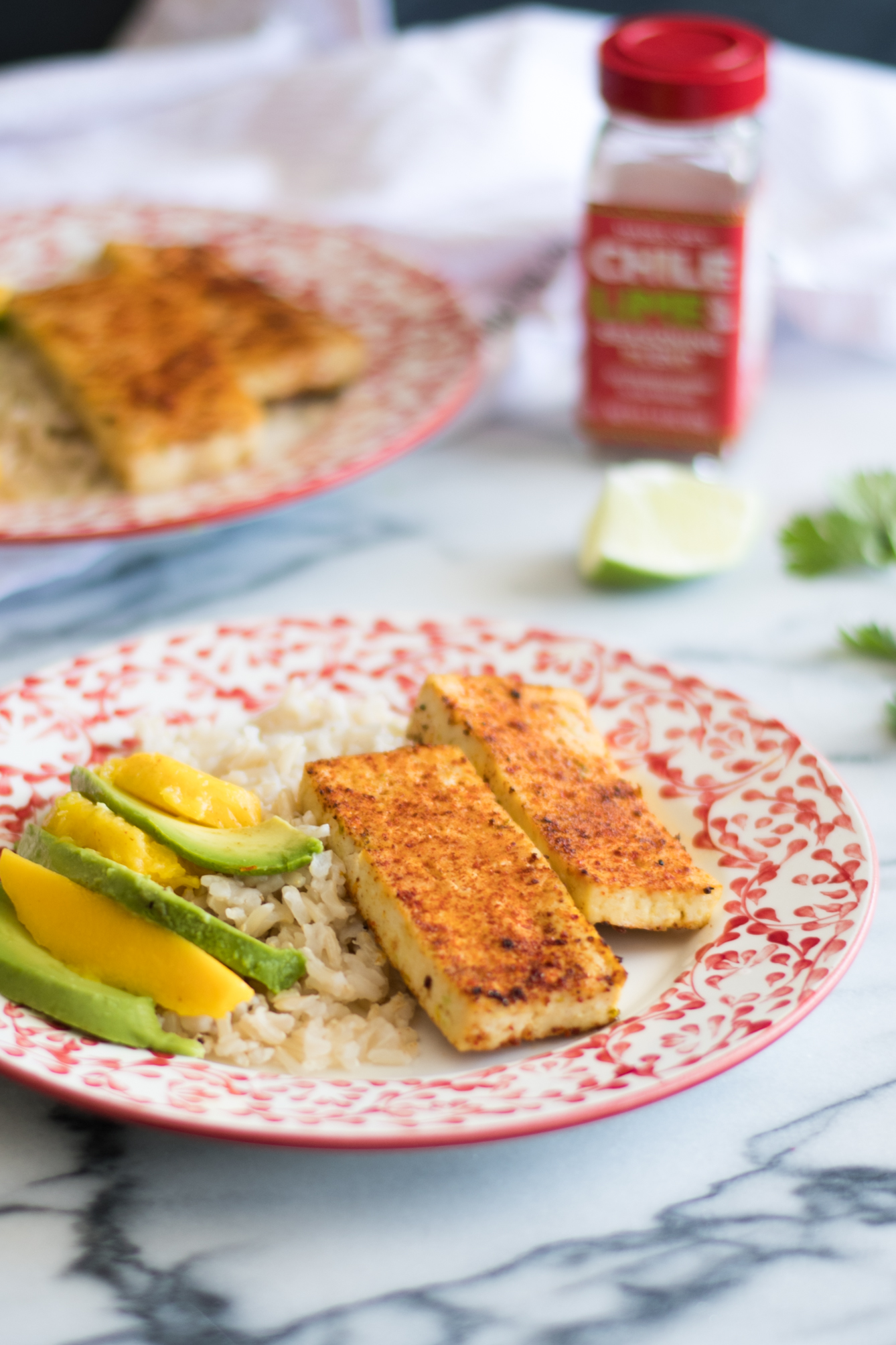 Chile lime tofu served with rice, mango and avocado. An easy tofu dish that you'll love.