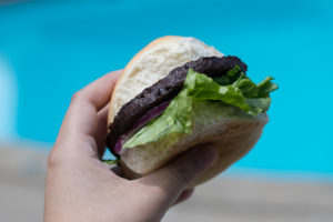 Vegan Summer Burgers by the poolside! #vegan #summer #pool #BBQ