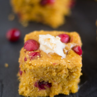 Vegan Pumpkin Cranberry Cornbread is perfect for making this fall and for Thanksgiving. #vegan #pumpkin #recipes #Thanksgiving #fall