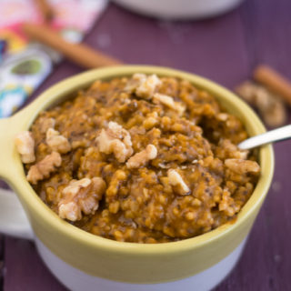 A fall inspired Apple Cider Pumpkin Oatmeal made in the slow cooker. #vegan #breakfast #recipe