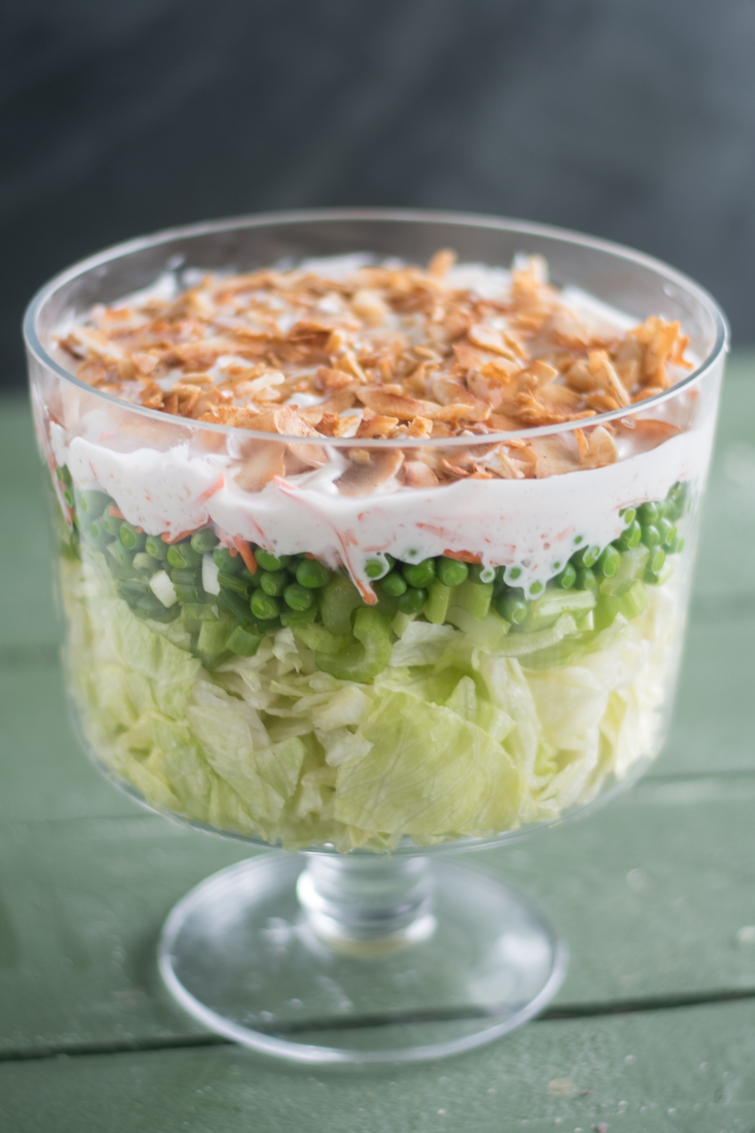 Vegan 7 Layer Salad is an updated version of a traditional Midwest layered salad. It is even better the next day! #vegan #salad #holiday #Christmas #veganrecipes