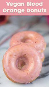 Vegan Blood Orange Donuts topped with a blood orange glaze are perfect for a sweet breakfast treat or a fun Valentine's Day treat! #vegan #donut #breakfast #brunch #valentines #vday #holiday #dairyfree