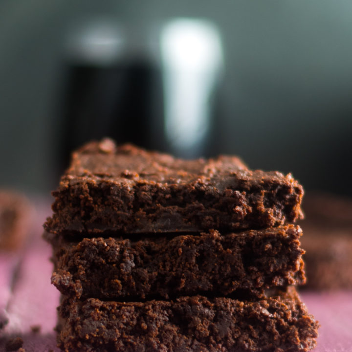 Vegan brownies are infused with red wine. This is a great recipe if you have leftover red wine. #dessert #vegan #wine #brownies