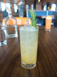 Railway Gunner—a unique gin cocktail with rosemary syrup, lime juice, and apricot jam.