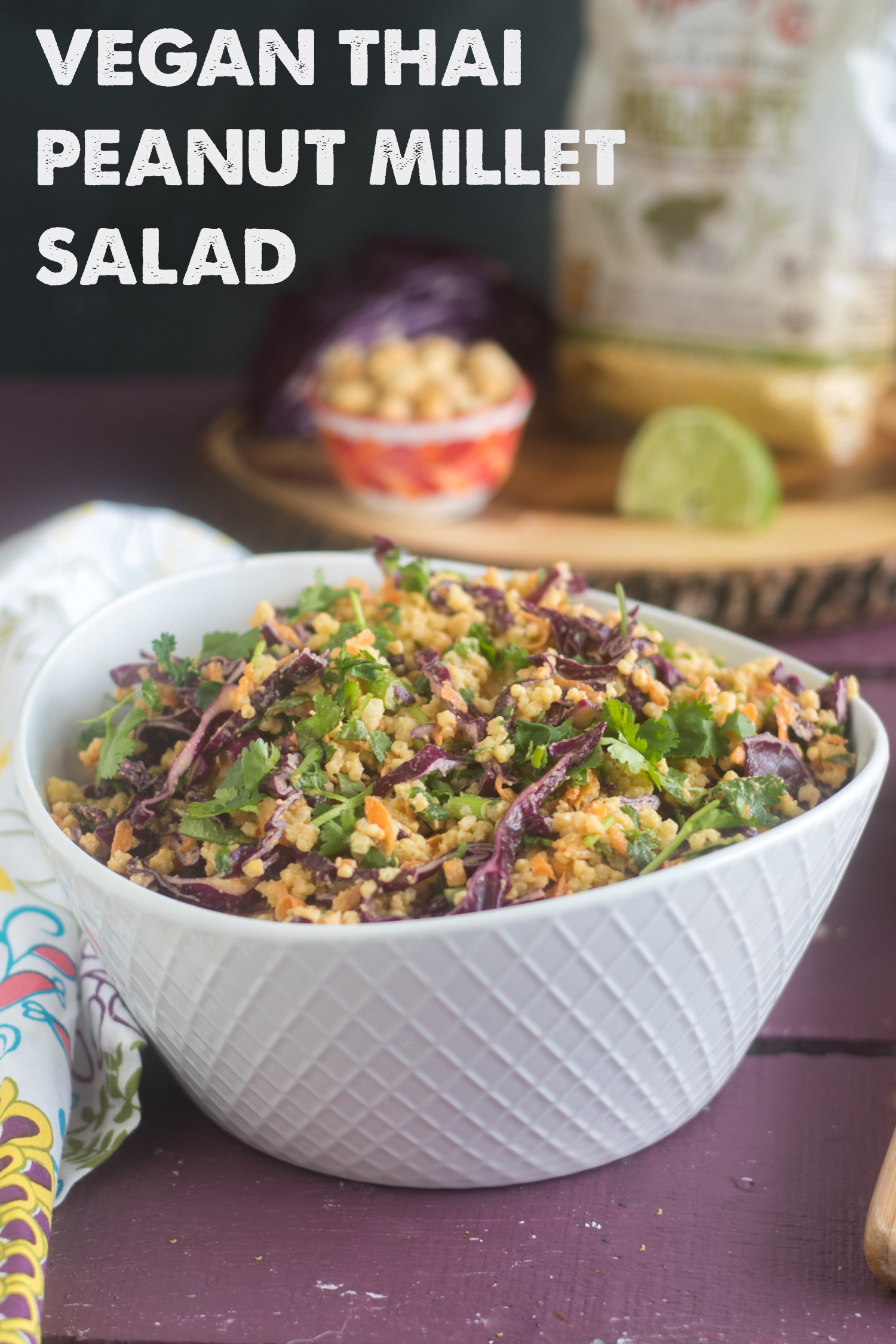 This Vegan Thai Peanut Millet Salad is fresh, budget-friendly, and loaded with nutrients and fiber. #healthy #food #healthyrecipes #vegan #glutenfree #dairyfree #vegan #veganrecipes 