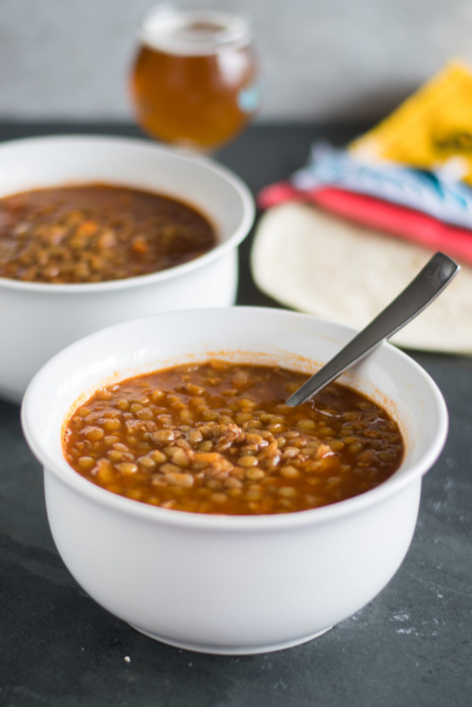 Vegan Lentil Soup with Chorizo. #vegan #soup #Mexican