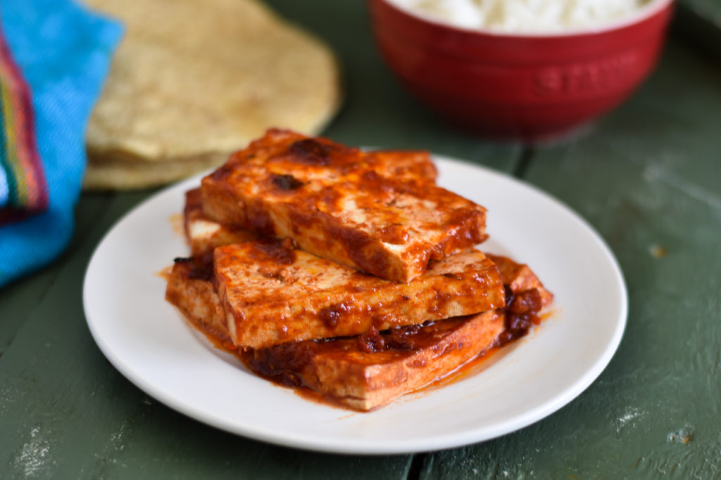 Tofu is baked in a chipotle pepper marinade that is just so good! #tofu #vegan #recipes 