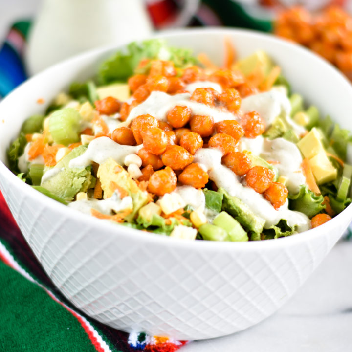 Buffalo Chickpea Salad with homemade vegan ranch dressing.