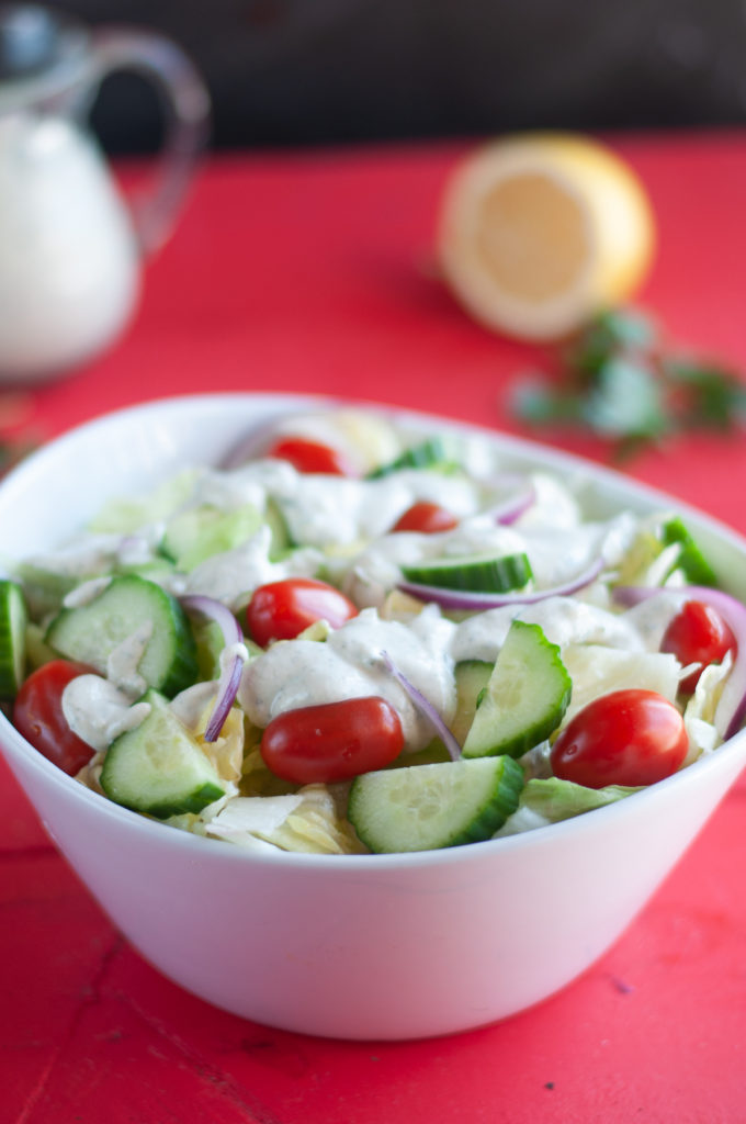 This Creamy Cashew Ranch Dressing is perfect on salads and for veggie dipping.  #ranch #dressing #salad #vegan #dairyfree #food #healthy #plantbased #wholefoods 