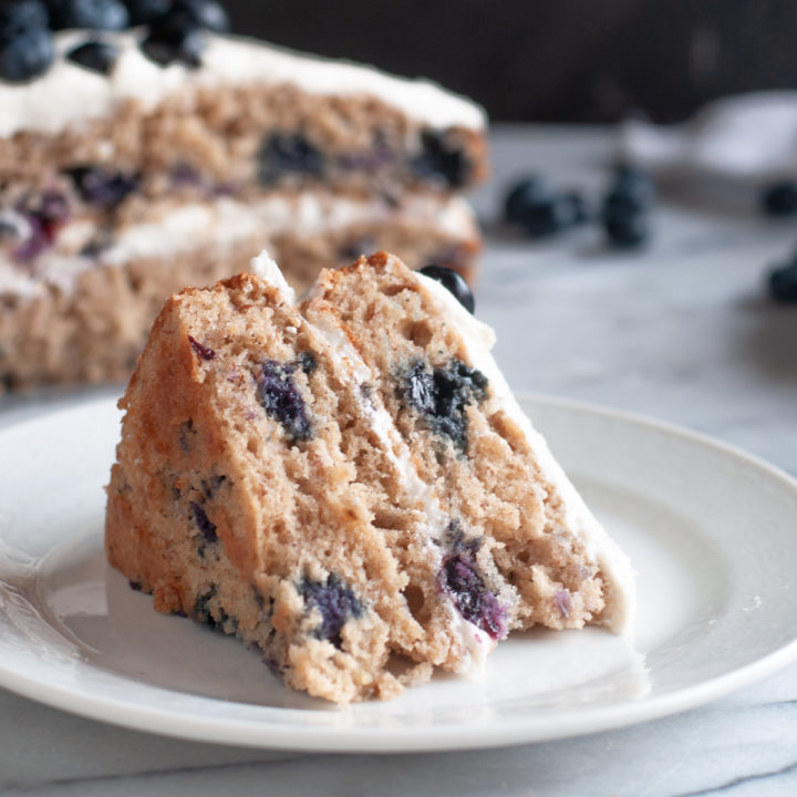 I absolutely love the combination of blueberries and banana. The two fruits compliment each other so well. Both the blueberries and banana really shine in this cake!