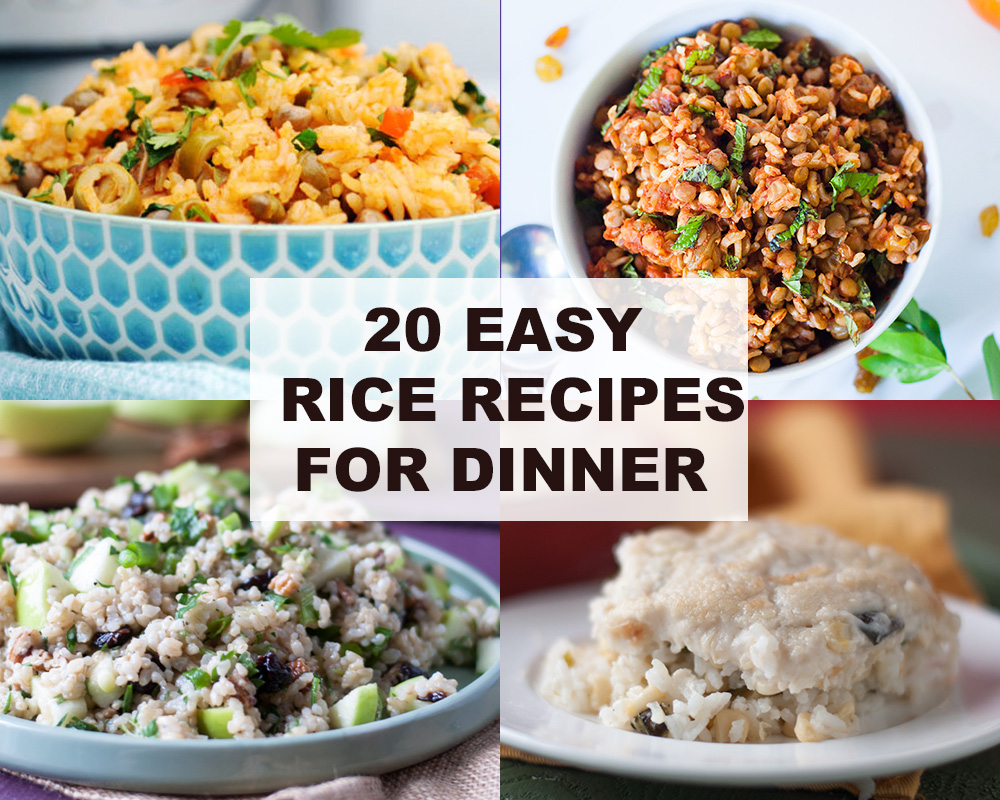 Is your pantry stocked with rice, but you're not quite sure what to make with it? This round-up of 20 Easy Rice Recipes for Dinner, will show you 20  tasty rice dishes that are easy to make!  #recipes #pantry #vegan #vegetarian #food #dinnerideas #plantbased #veganrecipes #easyrecipes #wholefoods #pantrystaples 