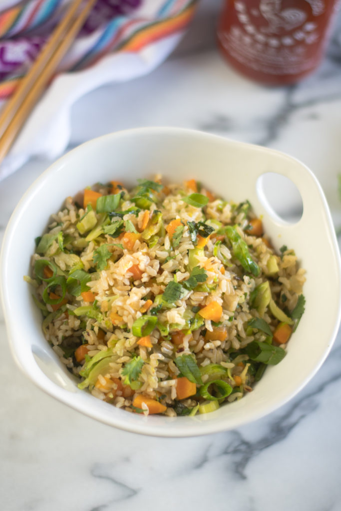 Skip the take-out and make this healthy Vegan Brussel Sprout Fried Rice at home!
