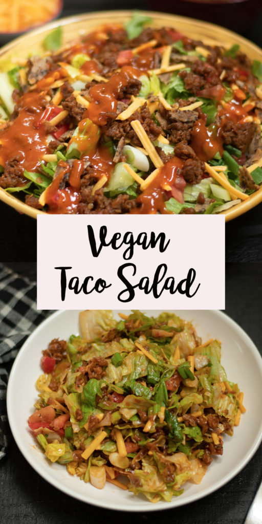 Classic taco salad gets a vegan update! If you grew up eating taco salad, you're going to love this Vegan Taco Salad! A homemade catalina dressing takes the salad to the next level! #salad #vegan #taco #recipes #vegetarian #food #saladrecipes #tacosalad #dressing 