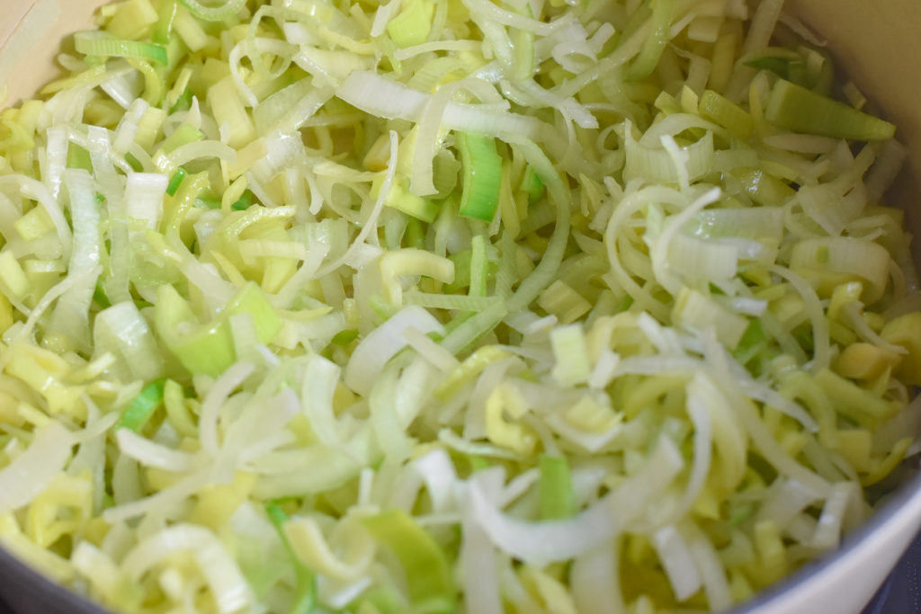 Cooking risotto with leeks