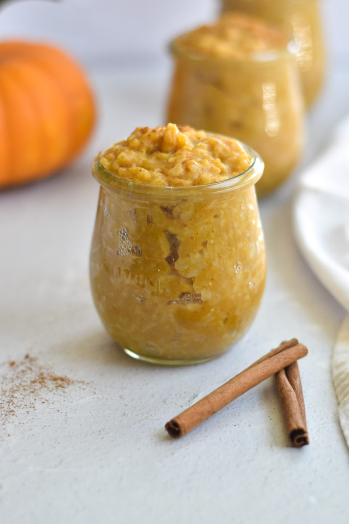 A fall spin on the traditional arroz con leche: pumpkin creates a creamy pumpkin spice rice pudding option that is perfect for breakfast or dessert.