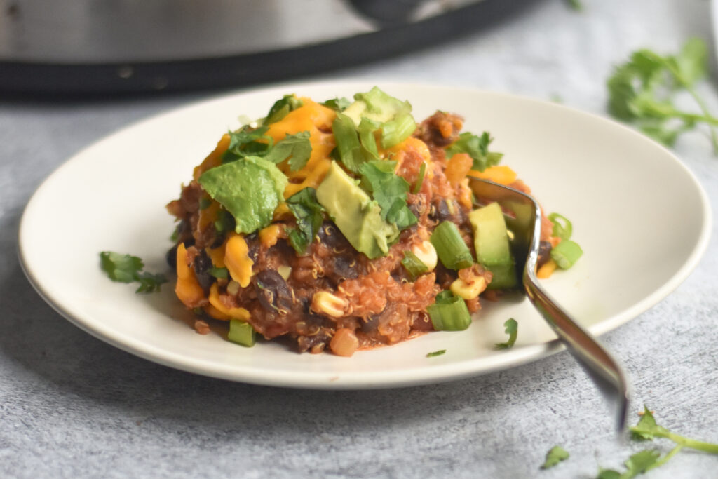 Crockpot quinoa black bean enchilada casserole. 