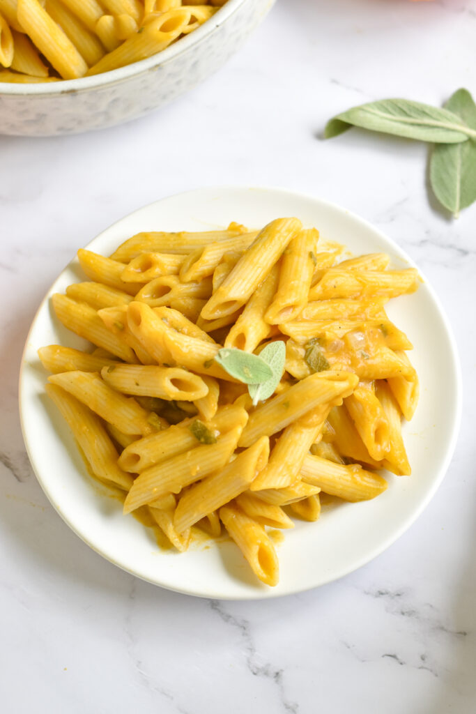 Creamy dairy-free pumpkin sauce with penne pasta