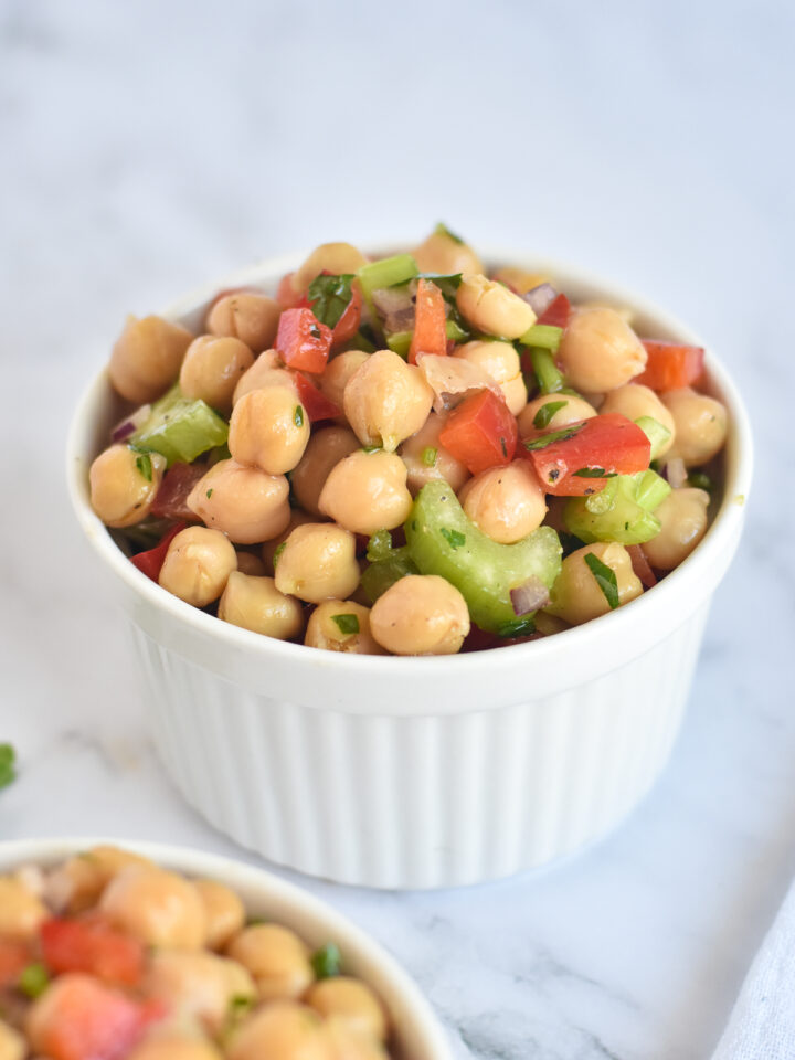 Healthy, chickpea salad that just takes a few minutes to make.
