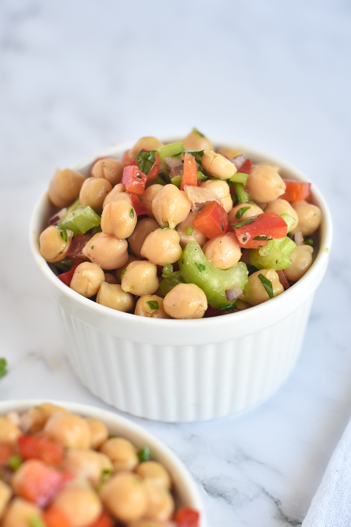 Healthy, chickpea salad that just takes a few minutes to make.