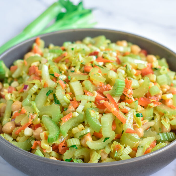 Celery is the star and of this salad. This plant-based salad is great if you are looking for a light, refreshing summer salad recipe.
