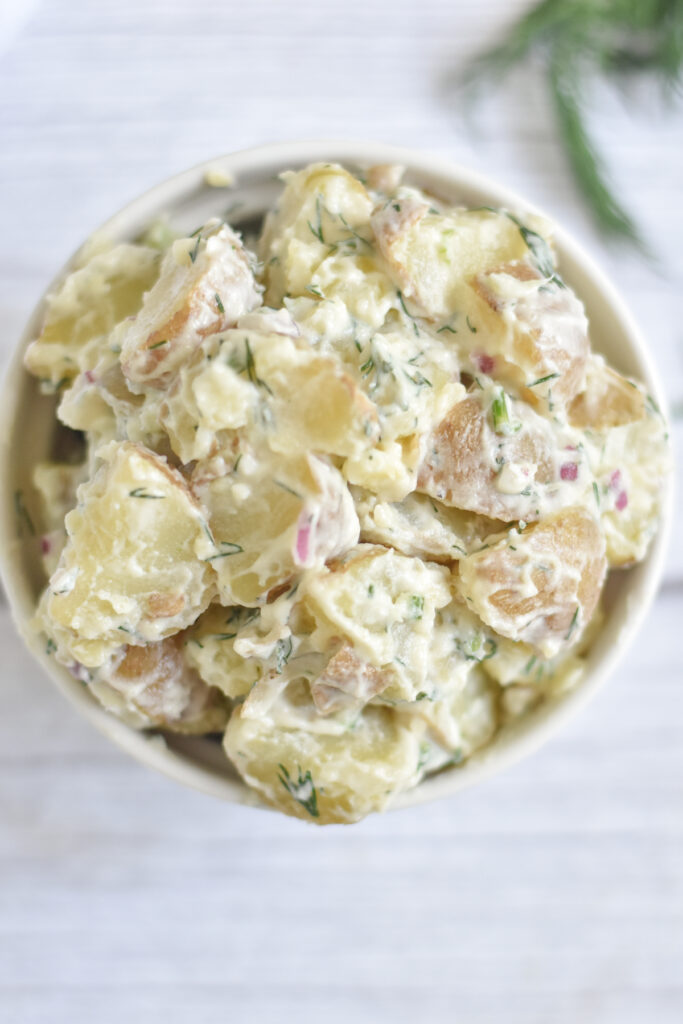 This Vegan Dill Potato Salad is creamy, bright and flavorful. This dairy-free potato salad with fresh dill is a great side dish for summertime dinners. 