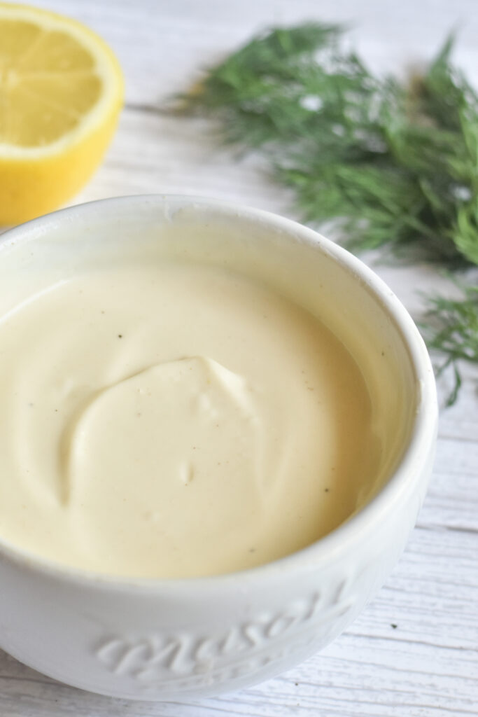 using a mix of vinegar and lemon juice with the vegan mayo to really brighten up the potato salad. 