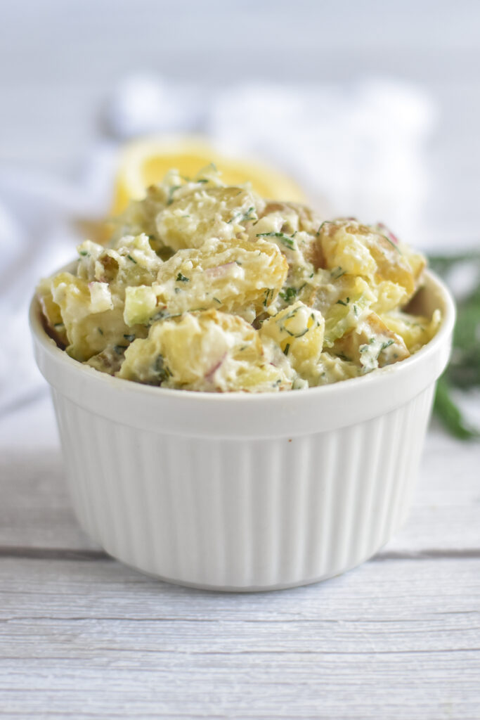 This Vegan Dill Potato Salad is the perfect summer side dish. It is perfect for taking to BBQs and picnics.